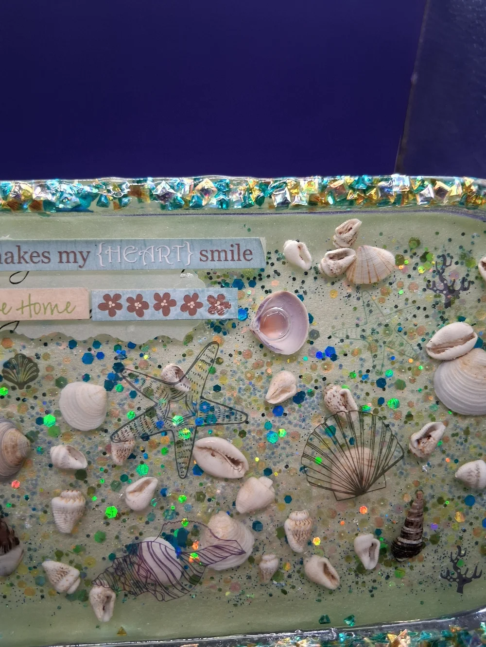 Handmade Coastal Shell Trinket Tray - Teal & Seafoam